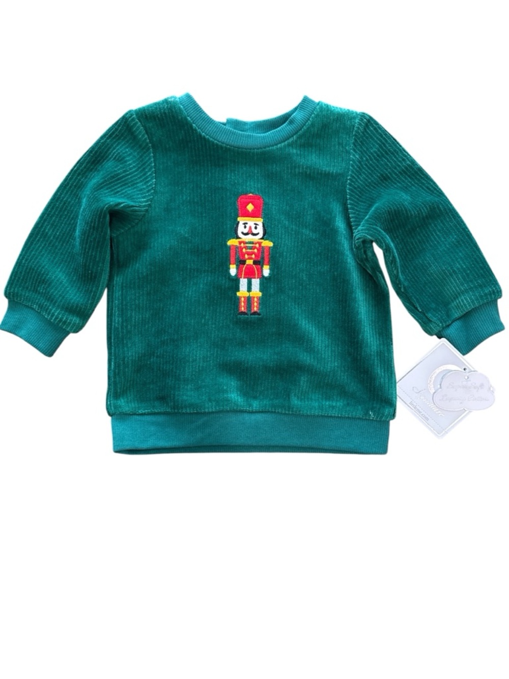 Little Me Merry Times Embroidered Nutcracker Green Corduroy Sweater 3MOS Soft
